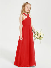 Junior Bridesmaid Dresses Grecian Neckline Floor Length Red