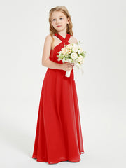 Junior Bridesmaid Dresses Grecian Neckline Floor Length Red