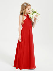 Junior Bridesmaid Dresses Grecian Neckline Floor Length Red