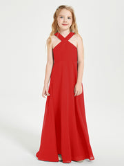 Junior Bridesmaid Dresses Grecian Neckline Floor Length Red