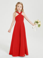 Junior Bridesmaid Dresses Grecian Neckline Floor Length Red