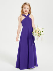 Junior Bridesmaid Dresses Grecian Neckline Floor Length Regency