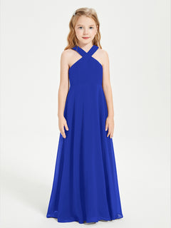 Junior Bridesmaid Dresses Grecian Neckline Floor Length Royal Blue