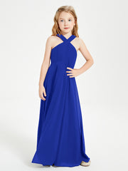 Junior Bridesmaid Dresses Grecian Neckline Floor Length Royal Blue