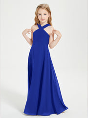 Junior Bridesmaid Dresses Grecian Neckline Floor Length Royal Blue