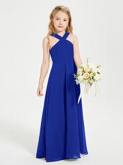 Junior Bridesmaid Dresses Grecian Neckline Floor Length Royal Blue