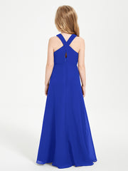Junior Bridesmaid Dresses Grecian Neckline Floor Length Royal Blue