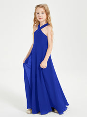 Junior Bridesmaid Dresses Grecian Neckline Floor Length Royal Blue
