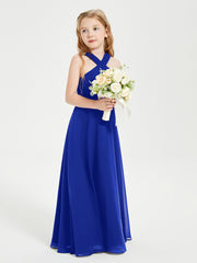 Junior Bridesmaid Dresses Grecian Neckline Floor Length Royal Blue