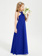 Junior Bridesmaid Dresses Grecian Neckline Floor Length Royal Blue