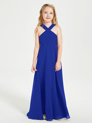 Junior Bridesmaid Dresses Grecian Neckline Floor Length Royal Blue