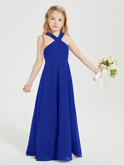 Junior Bridesmaid Dresses Grecian Neckline Floor Length Royal Blue