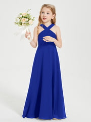Junior Bridesmaid Dresses Grecian Neckline Floor Length Royal Blue