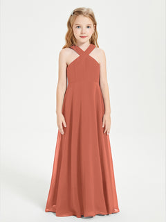 Junior Bridesmaid Dresses Grecian Neckline Floor Length Rust