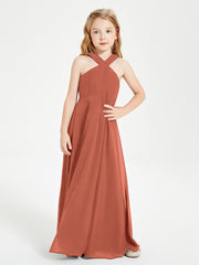 Junior Bridesmaid Dresses Grecian Neckline Floor Length Rust