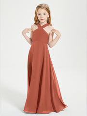 Junior Bridesmaid Dresses Grecian Neckline Floor Length Rust