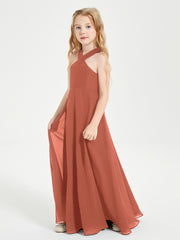 Junior Bridesmaid Dresses Grecian Neckline Floor Length Rust