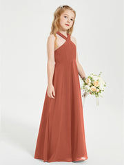 Junior Bridesmaid Dresses Grecian Neckline Floor Length Rust