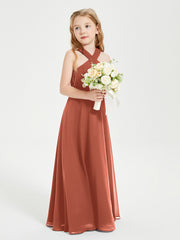 Junior Bridesmaid Dresses Grecian Neckline Floor Length Rust
