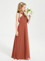 Junior Bridesmaid Dresses Grecian Neckline Floor Length Rust