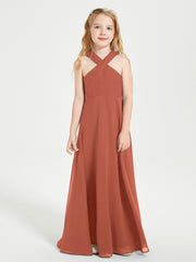 Junior Bridesmaid Dresses Grecian Neckline Floor Length Rust