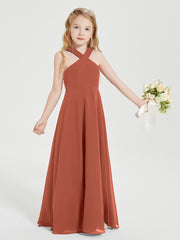 Junior Bridesmaid Dresses Grecian Neckline Floor Length Rust