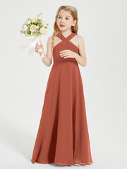 Junior Bridesmaid Dresses Grecian Neckline Floor Length Rust