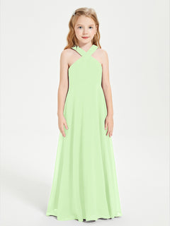 Junior Bridesmaid Dresses Grecian Neckline Floor Length Sage