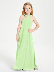 Junior Bridesmaid Dresses Grecian Neckline Floor Length Sage