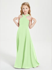 Junior Bridesmaid Dresses Grecian Neckline Floor Length Sage