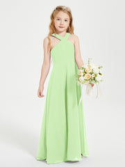 Junior Bridesmaid Dresses Grecian Neckline Floor Length Sage