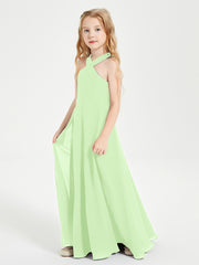 Junior Bridesmaid Dresses Grecian Neckline Floor Length Sage