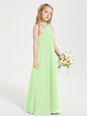 Junior Bridesmaid Dresses Grecian Neckline Floor Length Sage