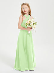 Junior Bridesmaid Dresses Grecian Neckline Floor Length Sage