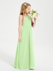 Junior Bridesmaid Dresses Grecian Neckline Floor Length Sage