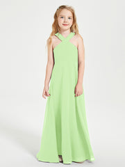 Junior Bridesmaid Dresses Grecian Neckline Floor Length Sage