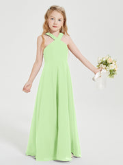 Junior Bridesmaid Dresses Grecian Neckline Floor Length Sage