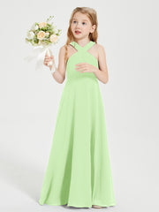 Junior Bridesmaid Dresses Grecian Neckline Floor Length Sage