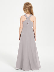 Junior Bridesmaid Dresses Grecian Neckline Floor Length Silver