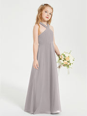Junior Bridesmaid Dresses Grecian Neckline Floor Length Silver