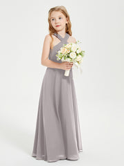 Junior Bridesmaid Dresses Grecian Neckline Floor Length Silver