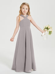Junior Bridesmaid Dresses Grecian Neckline Floor Length Silver