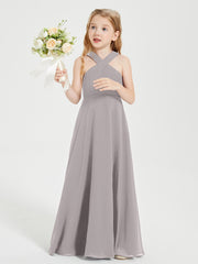 Junior Bridesmaid Dresses Grecian Neckline Floor Length Silver