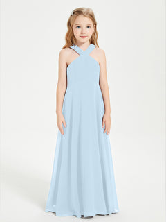 Junior Bridesmaid Dresses Grecian Neckline Floor Length Sky Blue