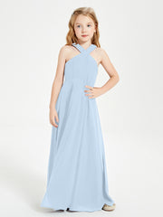 Junior Bridesmaid Dresses Grecian Neckline Floor Length Sky Blue