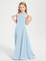 Junior Bridesmaid Dresses Grecian Neckline Floor Length Sky Blue