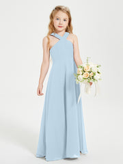 Junior Bridesmaid Dresses Grecian Neckline Floor Length Sky Blue