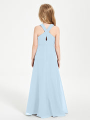 Junior Bridesmaid Dresses Grecian Neckline Floor Length Sky Blue