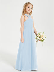 Junior Bridesmaid Dresses Grecian Neckline Floor Length Sky Blue