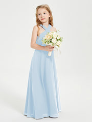 Junior Bridesmaid Dresses Grecian Neckline Floor Length Sky Blue